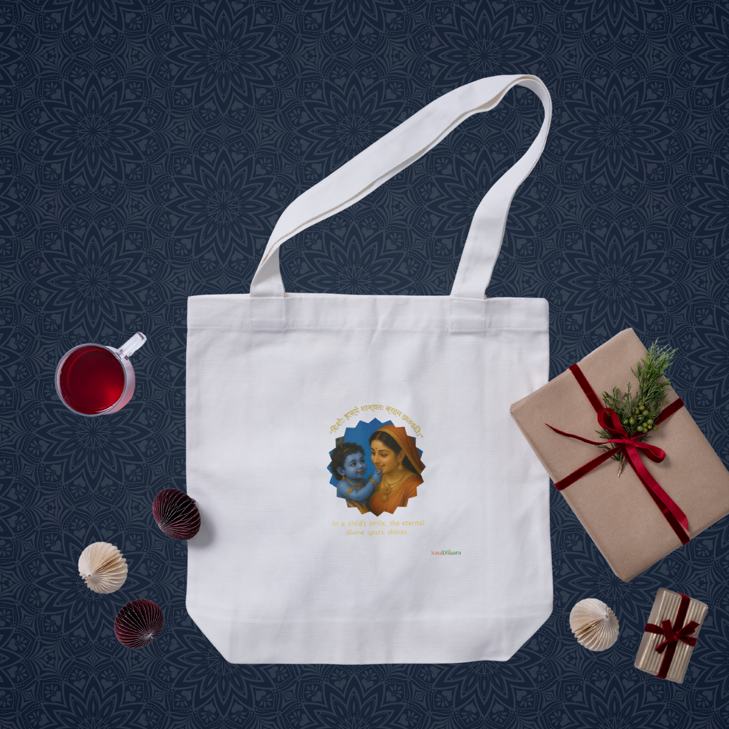 Krishna Yashodha inspired Tote Bag with Zipper